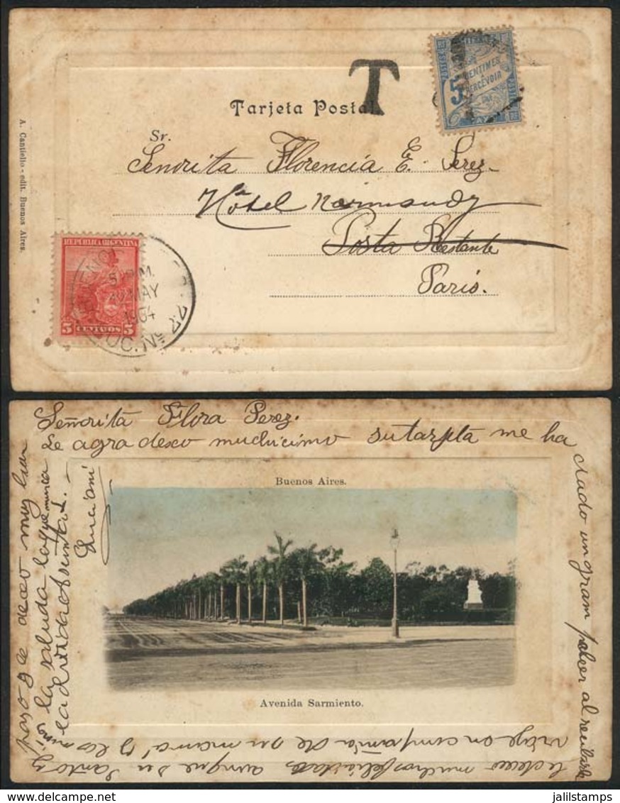 ARGENTINA: Postcard With Very Good View (Buenos Aires, Sarmiento Avenue, Editor A. Cantiello) Franked With GJ.244 (Liber - Autres & Non Classés