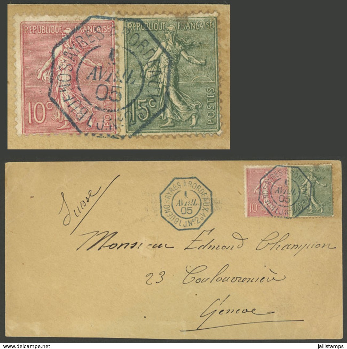 ARGENTINA: 1/AP/1905 Buenos Aires - Switzerland, Cover Sent From A French Ship With French Postage Of 25c. With Octagona - Sonstige & Ohne Zuordnung