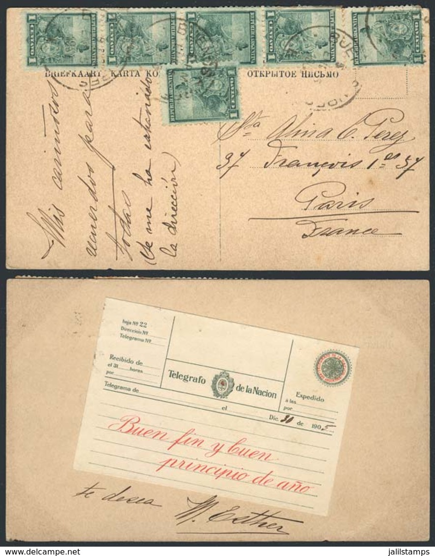 ARGENTINA: Beautiful PC With View Of A Telegram Of The Telégrafo Nacional, Sent From Buenos Aires To France On 5/JA/1906 - Other & Unclassified