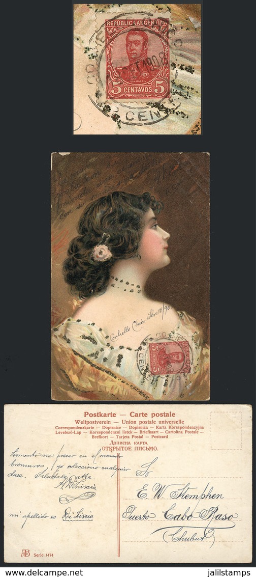 ARGENTINA: Postcard Franked With 5c. San Martín In Oval, With The Extremely Rare Cancel Of CONIELLO CHICO (P. CENTRAL),  - Other & Unclassified