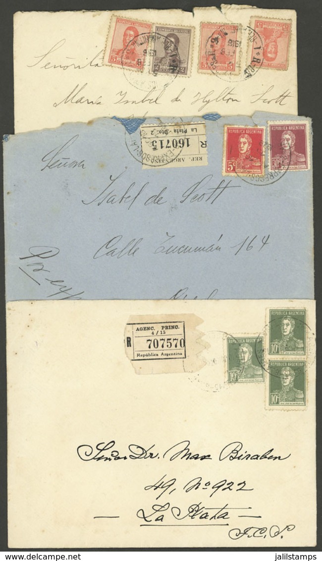 ARGENTINA: 3 Registered Covers Used Between 1918 And 1931, Interesting Postages Of 17c., 30c. And 35c., Very Nice! - Other & Unclassified