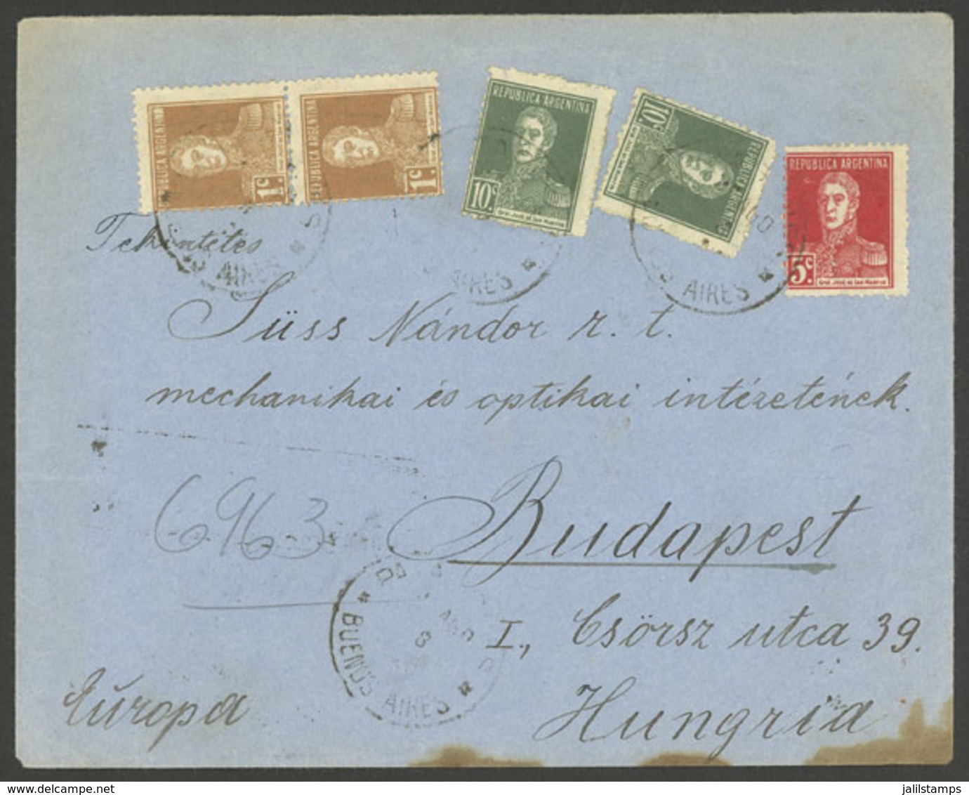 ARGENTINA: 21/AU/1923 Patagones - Hungary, Registered Cover Franked With 27c. (set San Martín W/o Period), With Transit  - Andere & Zonder Classificatie