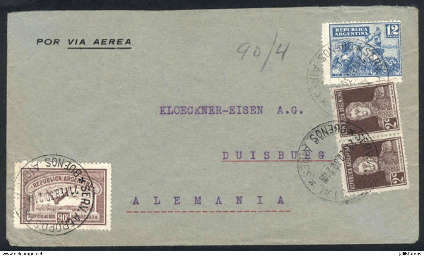 ARGENTINA: 21/FE/1930 Buenos Aires - Germany: Airmail Cover (by Air France) Franked With 1.60P., Transit Backstamp Of Pa - Sonstige & Ohne Zuordnung