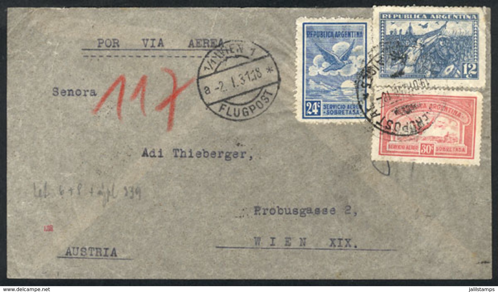 ARGENTINA: 19/DE/1930 Buenos Aires - Austria: Airmail Cover (by Air France) Franked With 66c., With Transit Backstamps O - Other & Unclassified