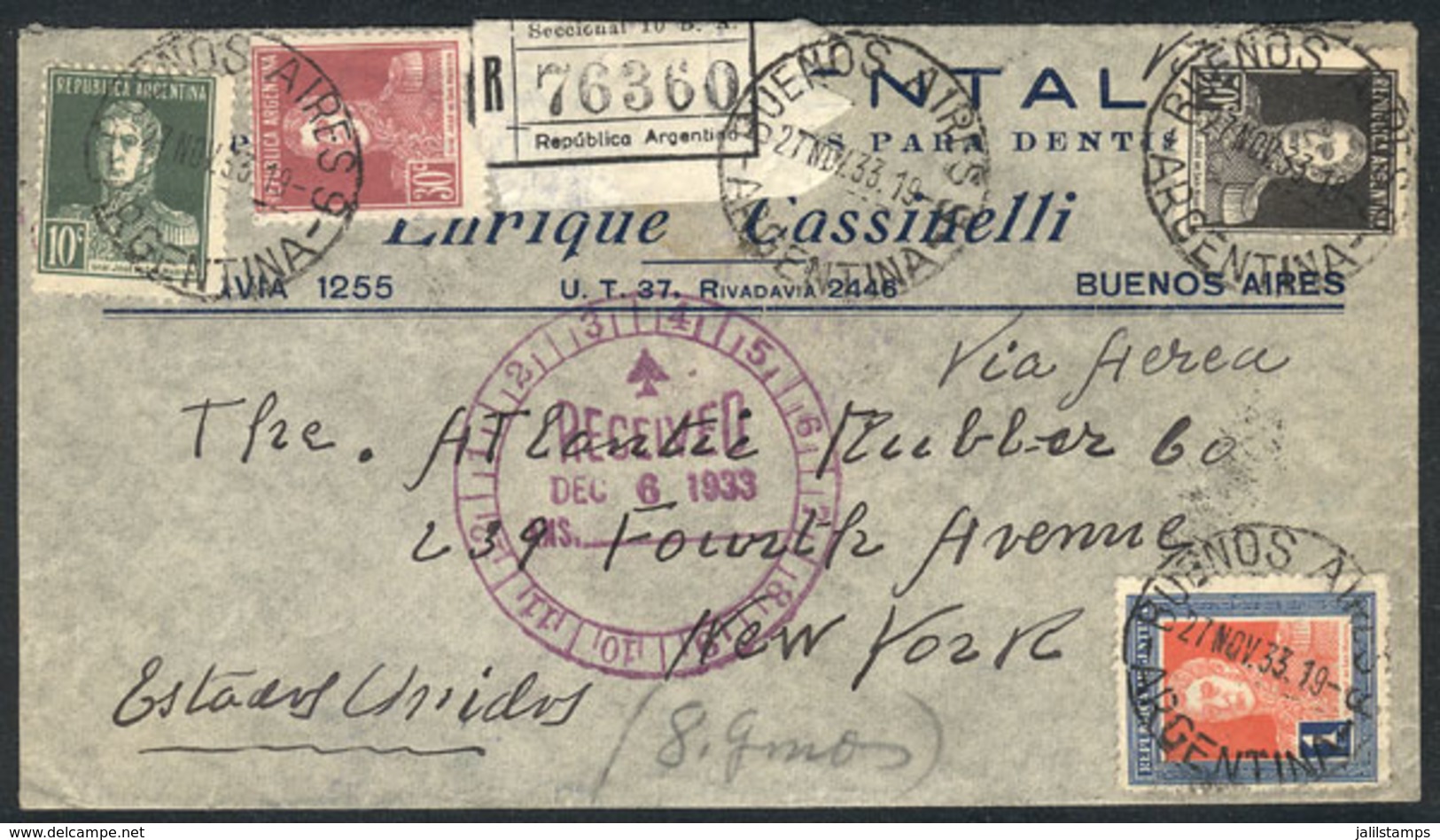 ARGENTINA: Registered Airmail Cover Franked With $1.90 (San Martín Without Period Issue 10c + 30c + 50c + 1P), Sent From - Autres & Non Classés