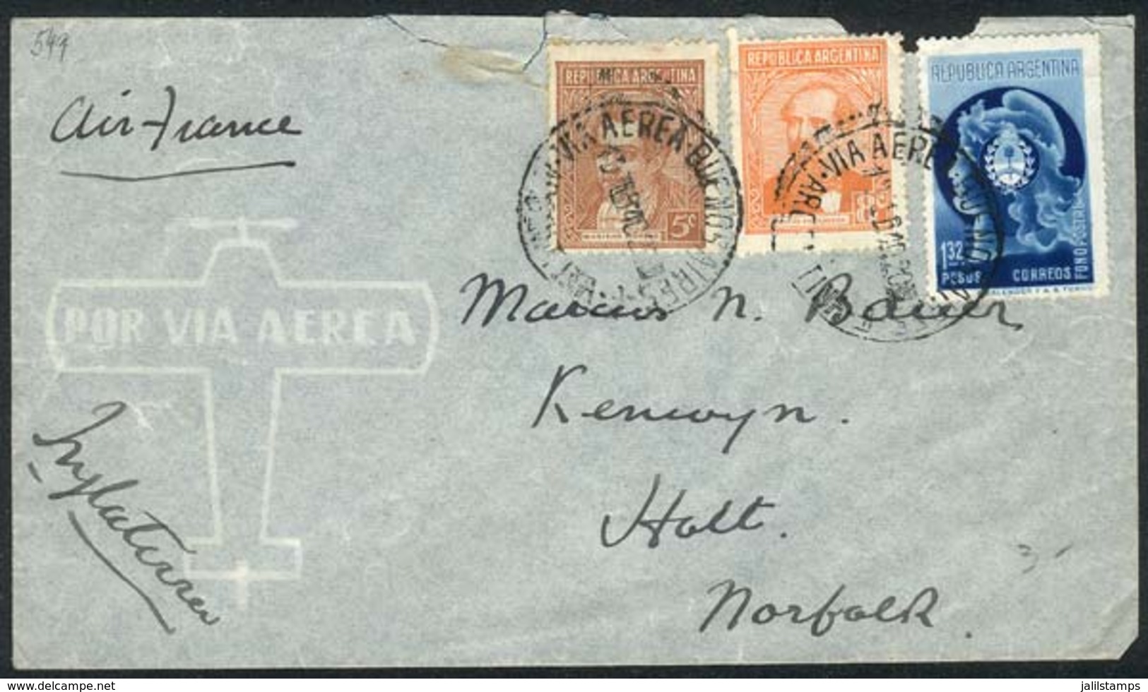 ARGENTINA: Airmail Cover Sent From Buenos Aires To England On 13/FE/1940, Franked With 1.45P. Including The 1.32P. Fonop - Sonstige & Ohne Zuordnung