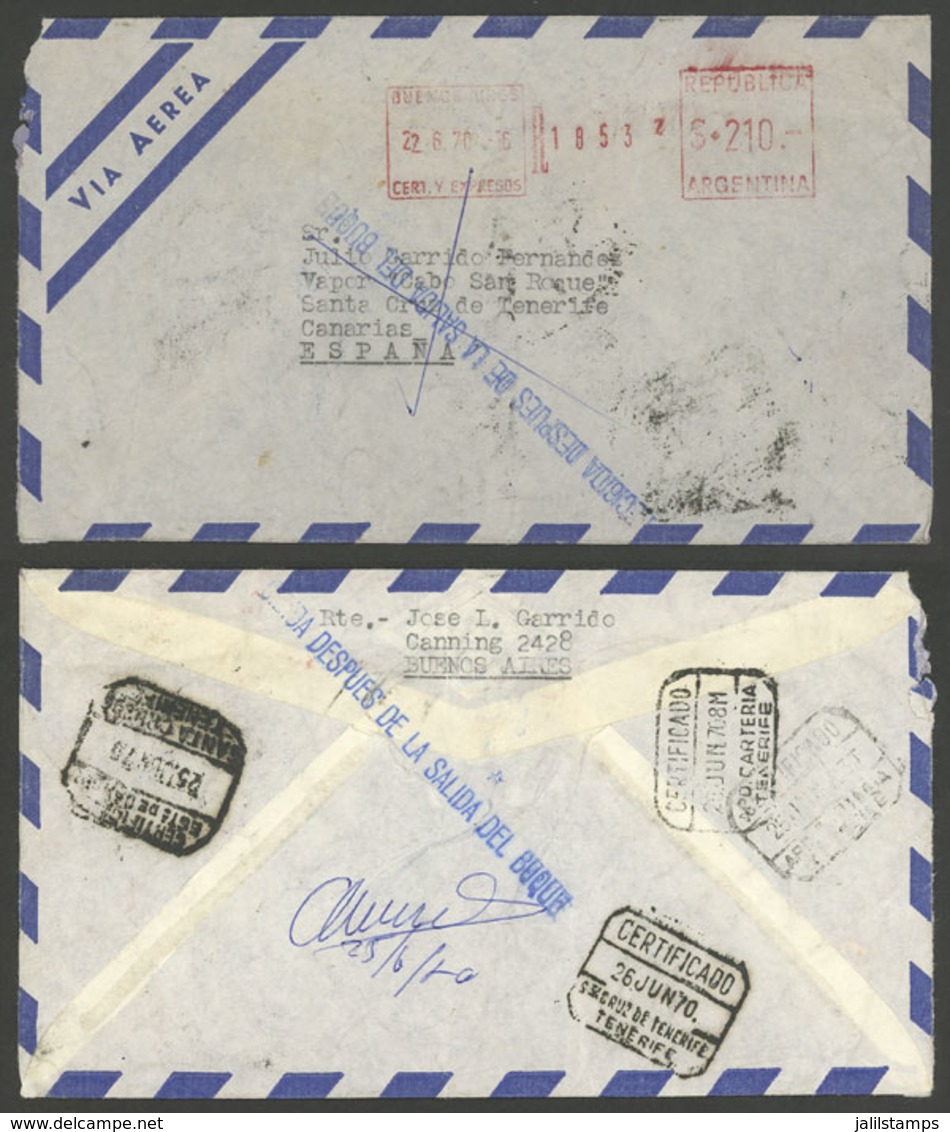 ARGENTINA: ATTRACTIVE AIRMAIL: Registered Airmail Cover Sent From Buenos Aires To Islas Canarias On 22/JUN/1970 To Reach - Autres & Non Classés