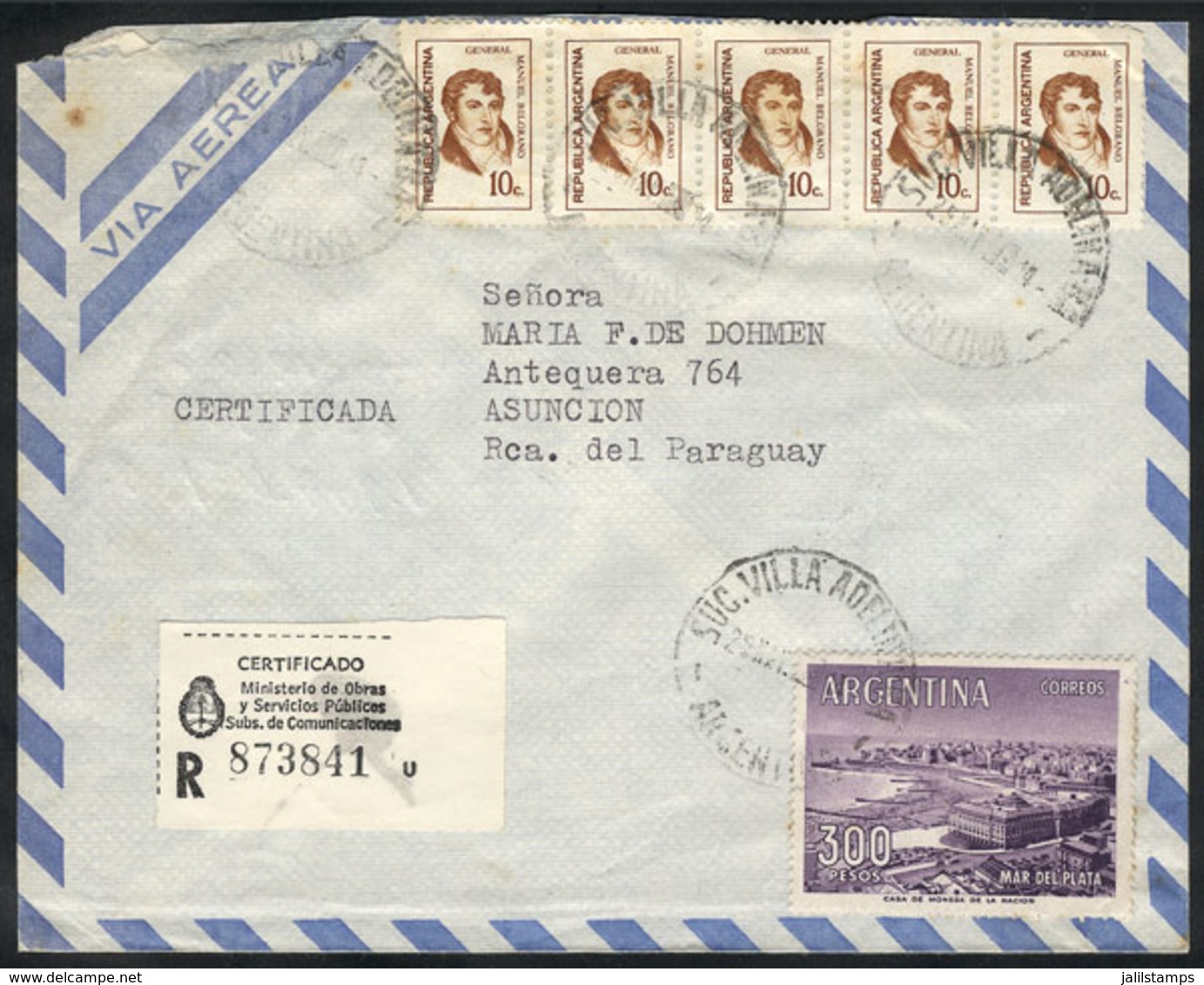 ARGENTINA: Registered Airmail Cover Sent From Villa Adelina To Paraguay On 28/MAY/1974. The Corresponding Rate Of $3.50  - Sonstige & Ohne Zuordnung