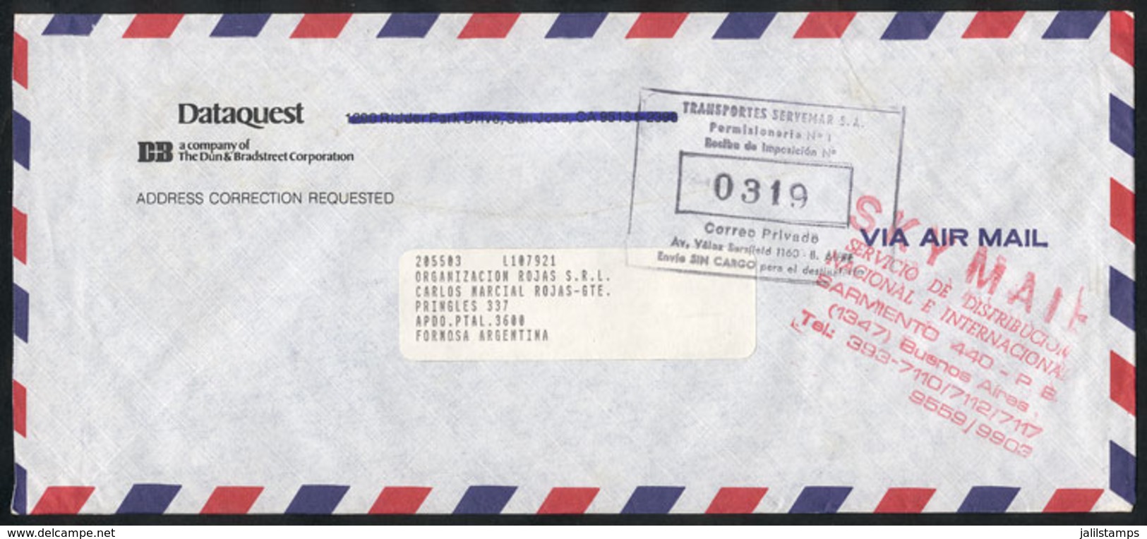 ARGENTINA: Circa 1990: Airmail Cover Sent Stampless (carried Privately To Buenos Aires) From Miami To Formosa (Argentina - Sonstige & Ohne Zuordnung
