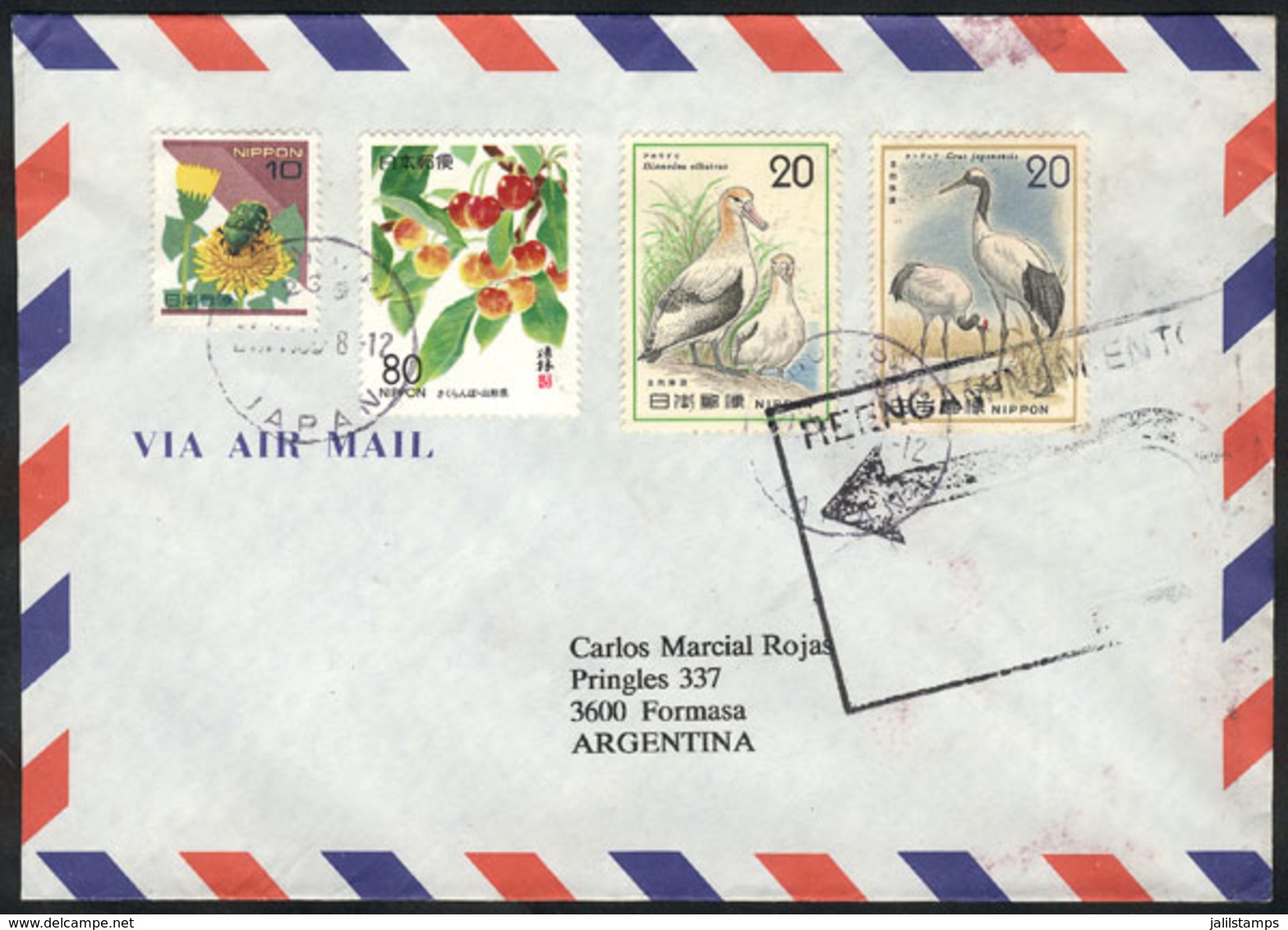 ARGENTINA: Airmail Cover Sent From Japan To Formosa In 1998, With Interesting RE-ROUTING Mark Applied At The Internation - Autres & Non Classés
