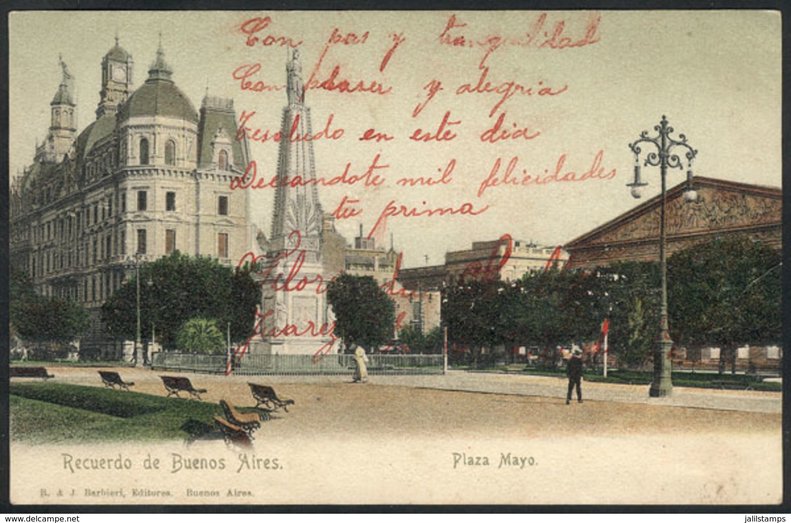 ARGENTINA: BUENOS AIRES: Mayo Square, Ed. R & J Barbieri, Sent From JUAREZ To Tandil On 27/JA/1905, VF Quality! - Argentine