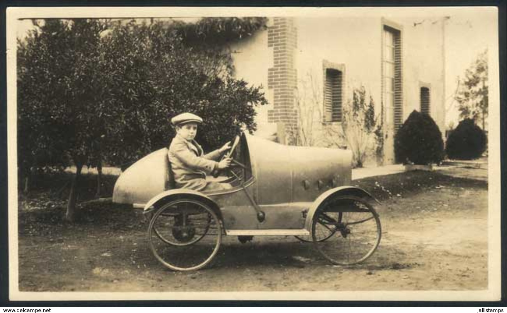 ARGENTINA: Circa 1910, Photograph (postcard Size), Boy Riding A Toy Car, VF Quality, Fantastic! - Argentine