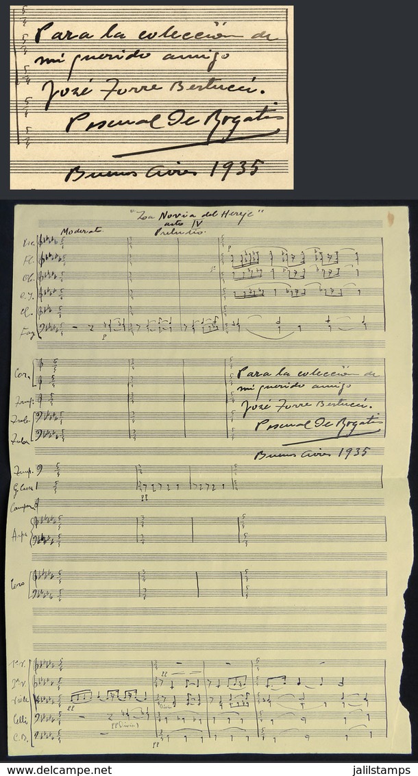 ARGENTINA: DE ROGATIS, PASCUAL: Musician, Violinist, Composer, Original Sheet Music Of His Work La Novia Del Hereje (act - Other & Unclassified