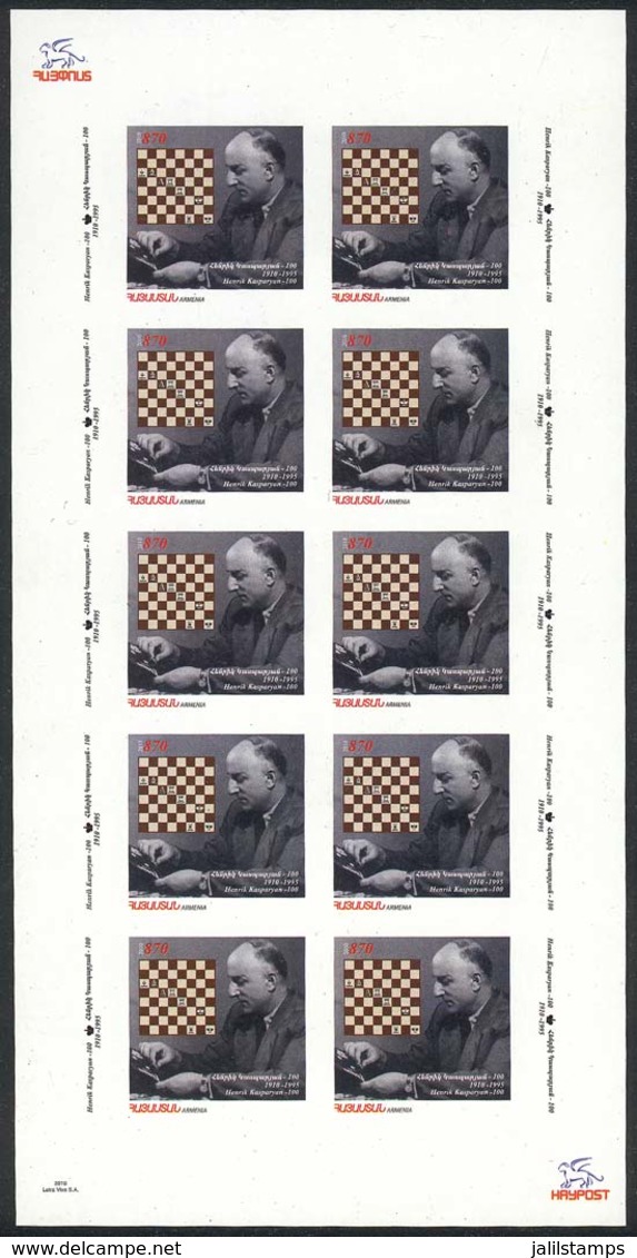 ARMENIA: Sc.839, 2010 Henrik Kasparyan, CHESS, Sheet Of 10 IMPERFORATE Values, MNH, Very Rare! - Armenia