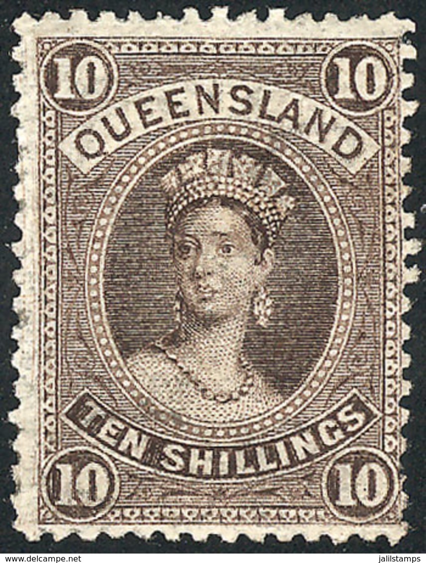 AUSTRALIA: Sc.77, 1882/5 10Sh. Dark Brown, Mint Original Gum, VF Quality, Catalog Value US$425. - Mint Stamps