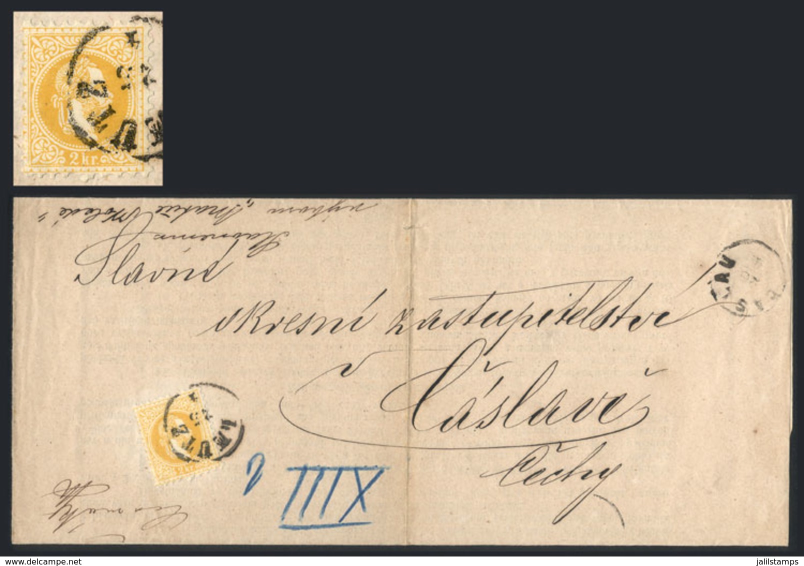 AUSTRIA: Printed Circular Franked By Sc.27 (2kr. Yellow), Sent From Leuts To Caslava In 1872, Very Nice And VF Quality! - Sonstige & Ohne Zuordnung