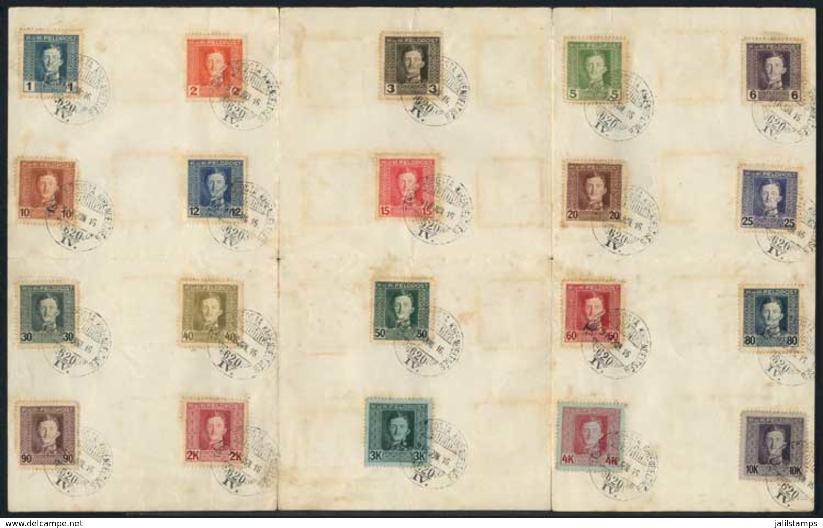 AUSTRIA-HUNGARY: Sc.M49/68, Complete Set Of 20 Values On A Sheet With Cancel Of 16/JUN/1918, Fine Quality, Interesting! - Oblitérés