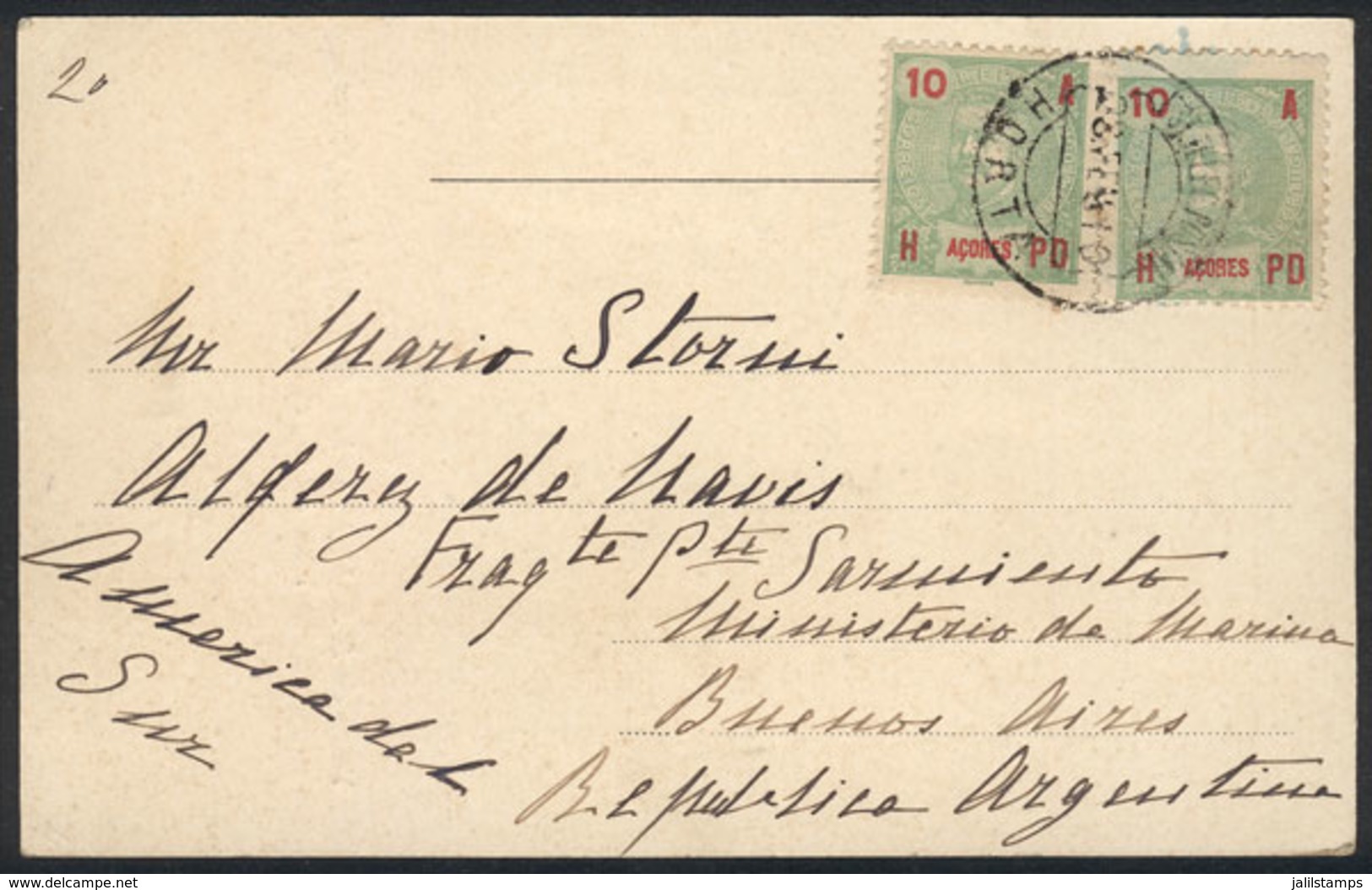 AZORES: Postcard (view Of King And Queen Of Portugal In Azores, Capelho Fayal), Franked By Sc.103 X2, Sent From Horta To - Azoren