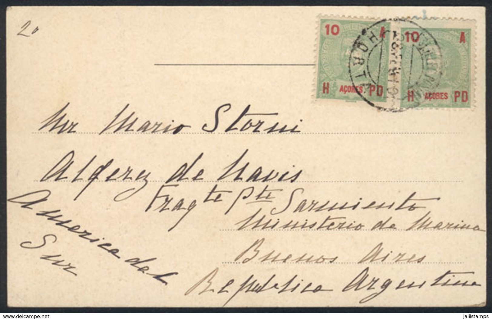 AZORES: Postcard (view Of King And Queen Of Portugal In Azores, Capelho Fayal), Franked By Sc.103 X2, Sent From Horta To - Açores