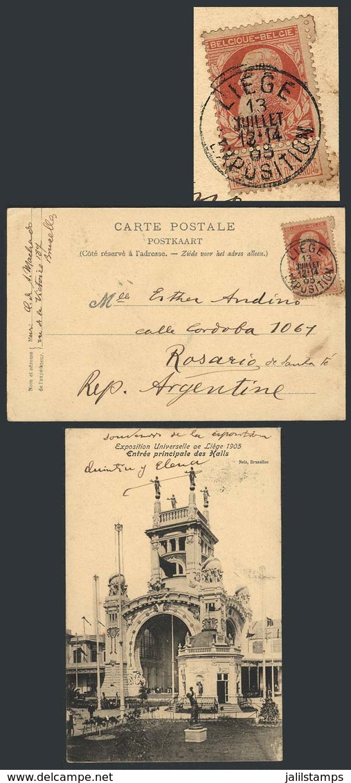 BELGIUM: Special Postcard Of The Liege World Expo, Sent To Argentina Franked With 10c. And Special Postmark Of The Expo  - Autres & Non Classés