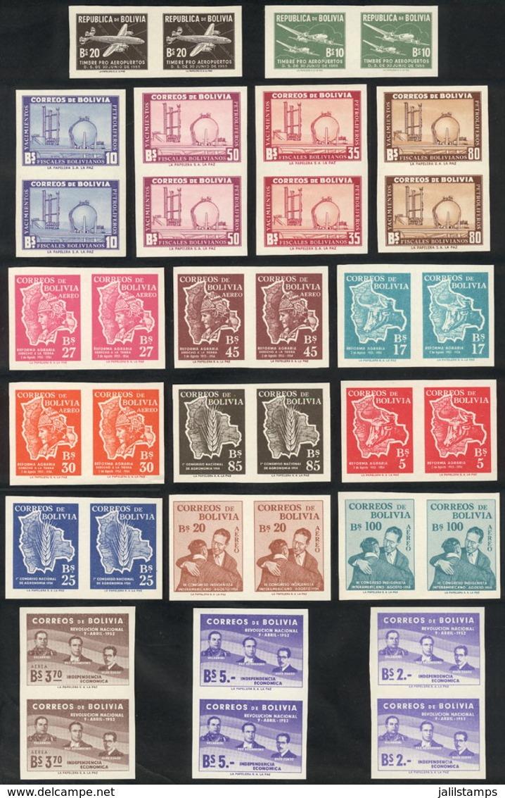 BOLIVIA: 18 Different Imperforate Pairs, Very Thematic: Oil Refinery, Airplane, Map, Economy Etc. All MNH And Of Excelle - Bolivie