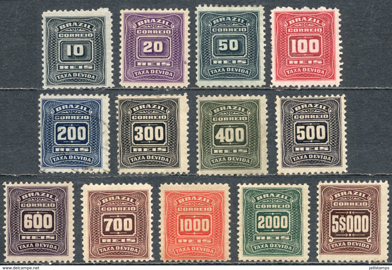 BRAZIL: Sc.J28/J40, 1906/10 Complete Set Of 13 Mint Values, Few Without Gum And One Low Value Used, Catalog Value US$90+ - Andere & Zonder Classificatie