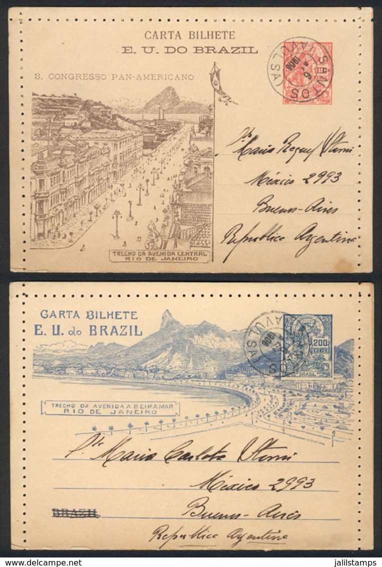 BRAZIL: 5 Old Postal Stationeries Sent To Argentina, 2 Of Them Illustrated With Nice Views Of Rio De Janeiro, VF Quality - Sonstige & Ohne Zuordnung