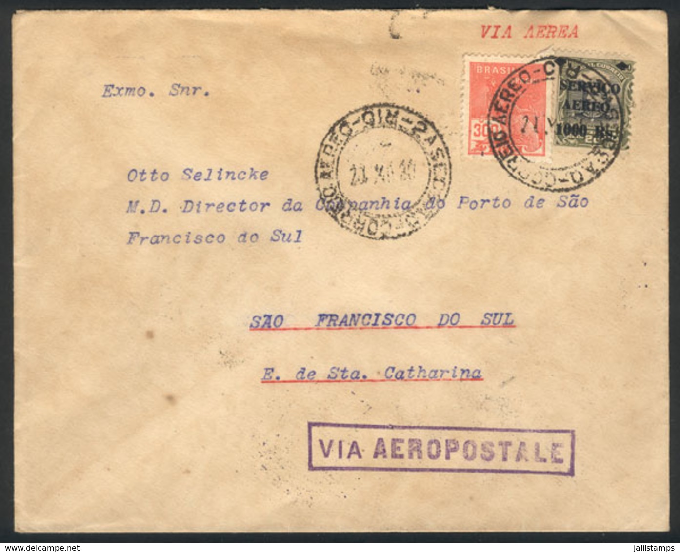 BRAZIL: 20/DEC/1930 RIO DE JANEIRO - Sao Francisco Do Sul, Via Aeropostale To Florianopolies (arrival On The Same Day),  - Other & Unclassified