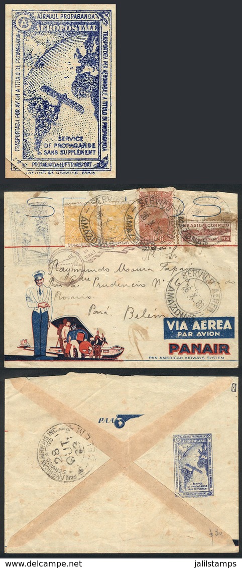 BRAZIL: 26/OC/1933 Manaos - Belem: Panair First Flight, Interesting Cover, With Advertising Mark Of Cie. Aeropostale On  - Other & Unclassified