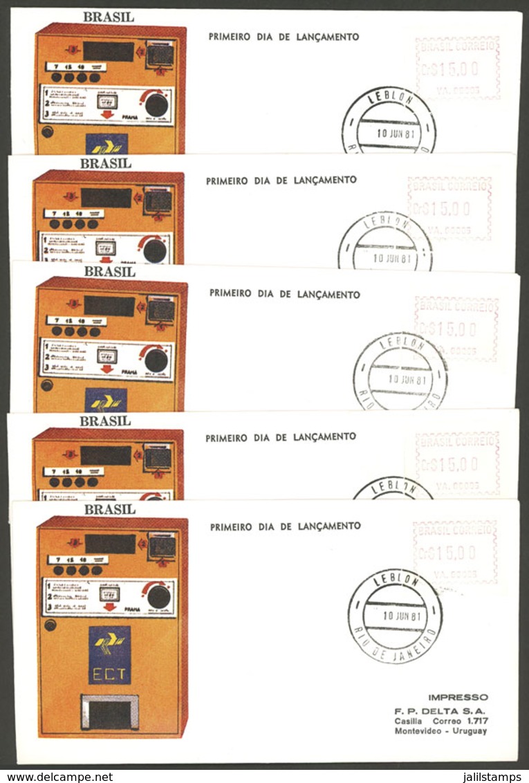 BRAZIL: 5 FDC Covers (postmarked 10/JUN/1981) With Machine Stamps Of 15Cr., Excellent Quality, Low Start! - Sonstige & Ohne Zuordnung