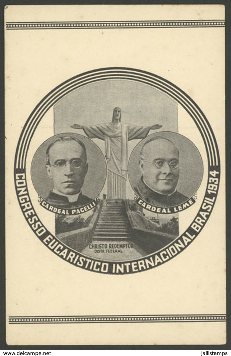 BRAZIL: Eucharistic Congress Of 1934: Cardinal Pacelli And Cardinal Leme With Christ The Redeemer, With Variety: Offset  - Other & Unclassified