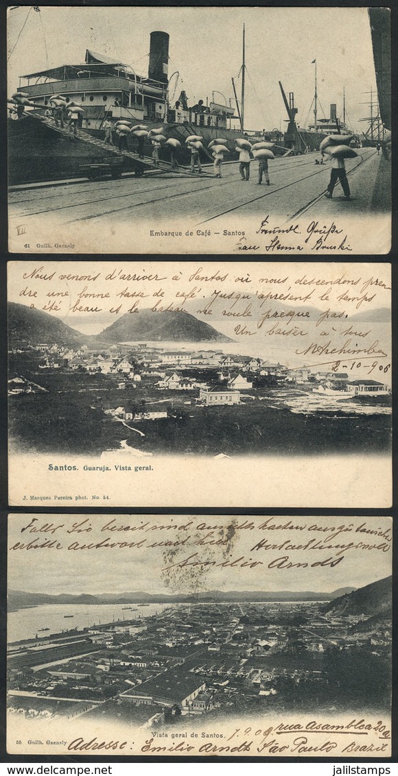 BRAZIL: SANTOS: 3 Old Postcards With Very Good Views, Used Between 1906 And 1909, Edited By Gaensly (2) And J. Marques P - Autres & Non Classés