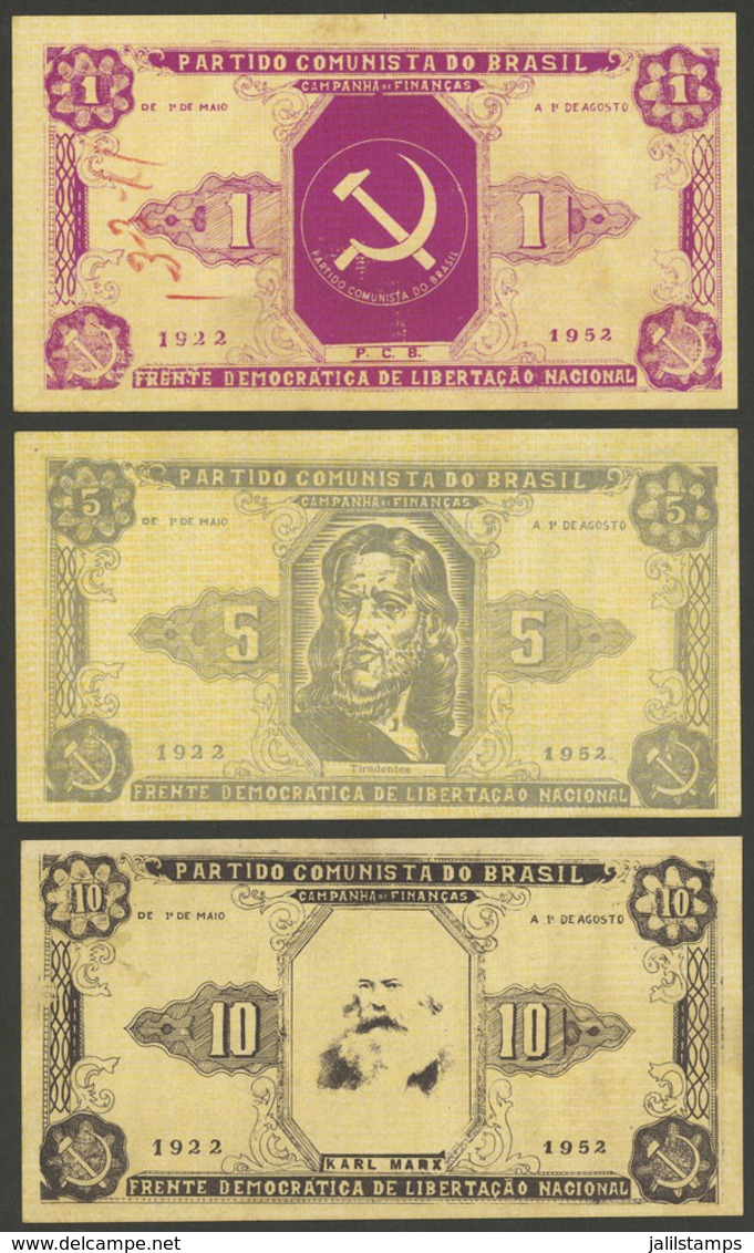 BRAZIL: Partido Comunista Do Brasil: 3 Bonds Of Between 1 And 10Rs. Of The Campanha De Financas Of 1952, With Images Of  - Andere & Zonder Classificatie