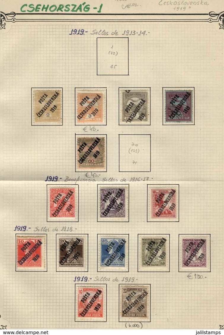 CZECHOSLOVAKIA: Old Collection On 3 Album Pages With Overprinted Hungary Stamps, Including Rare And Valuable Stamps, Gen - Sonstige & Ohne Zuordnung