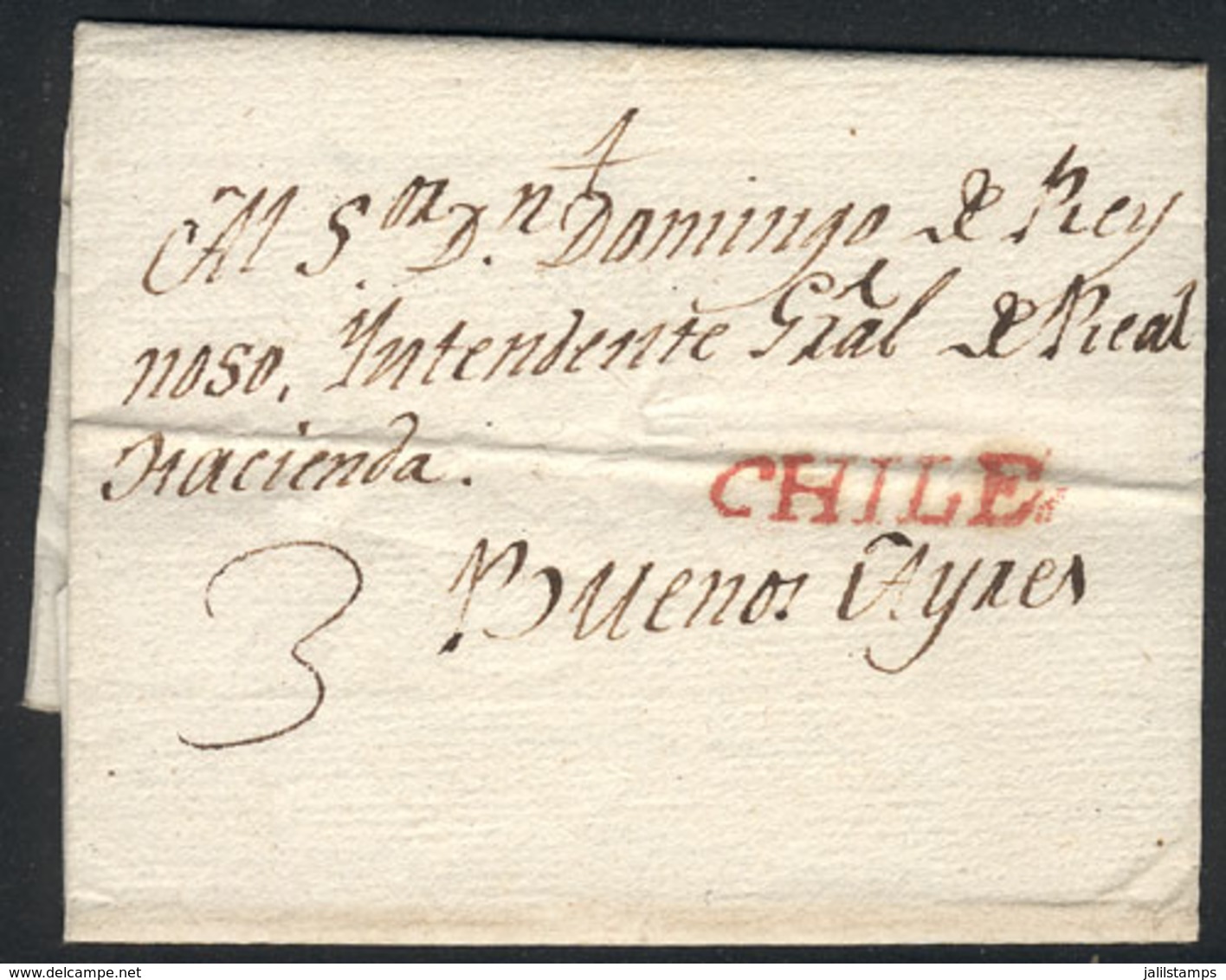 CHILE: 21/JUL/1806 SANTIAGO - Buenos Aires: Entire Letter (short Non-historical Commercial Text) Sent To Sr. Don Domingo - Chili