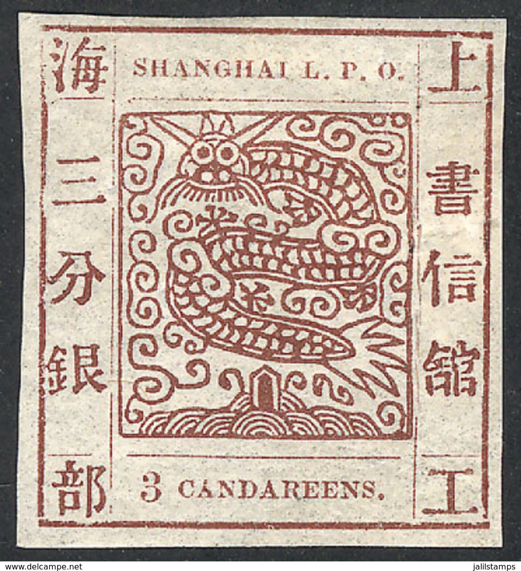 CHINA - SHANGHAI: Sc.20, 1865/6 3ca. Mint With Gum And Light Hinge Remnant, Excellent Quality, Catalog Value US$500 - Autres & Non Classés