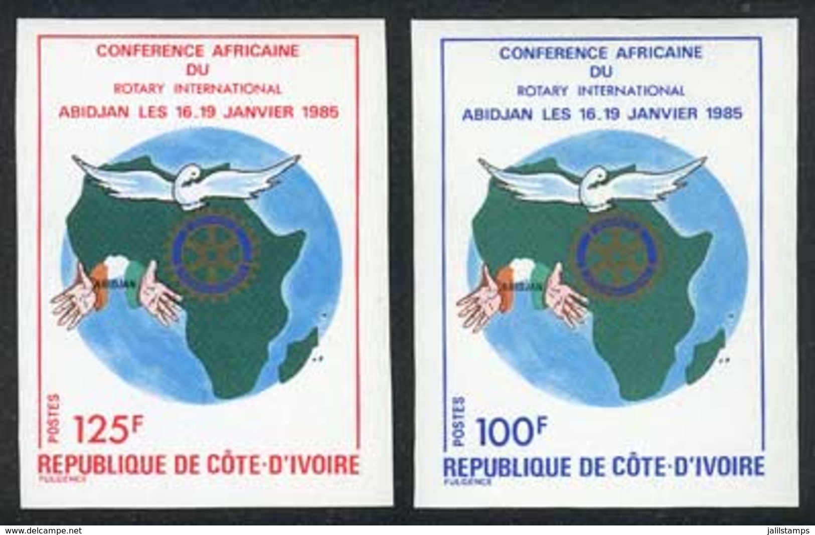 IVORY COAST: Sc.734/5, 1985 Rotary, Set Of 2 Values, IMPERFORATE Variety, VF Quality! - Ivory Coast (1960-...)