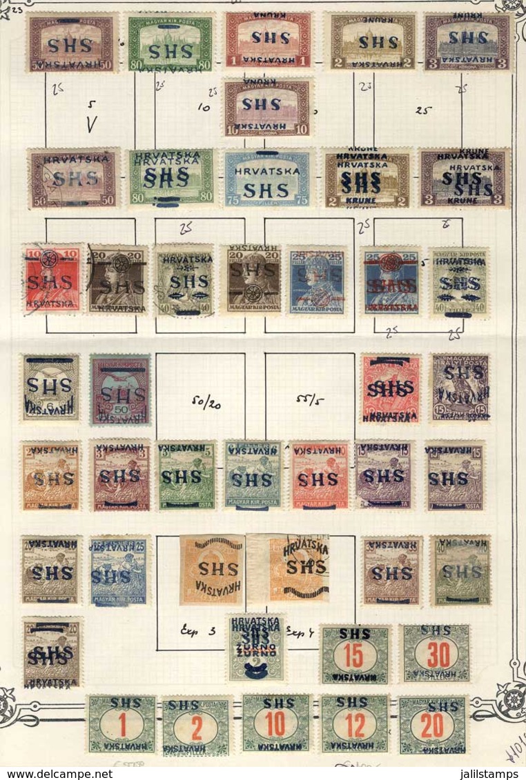 CROATIA: Old Collection On 3 Album Pages With Overprinted Hungary Stamps, Including A Number Of Varieties (double And In - Kroatië