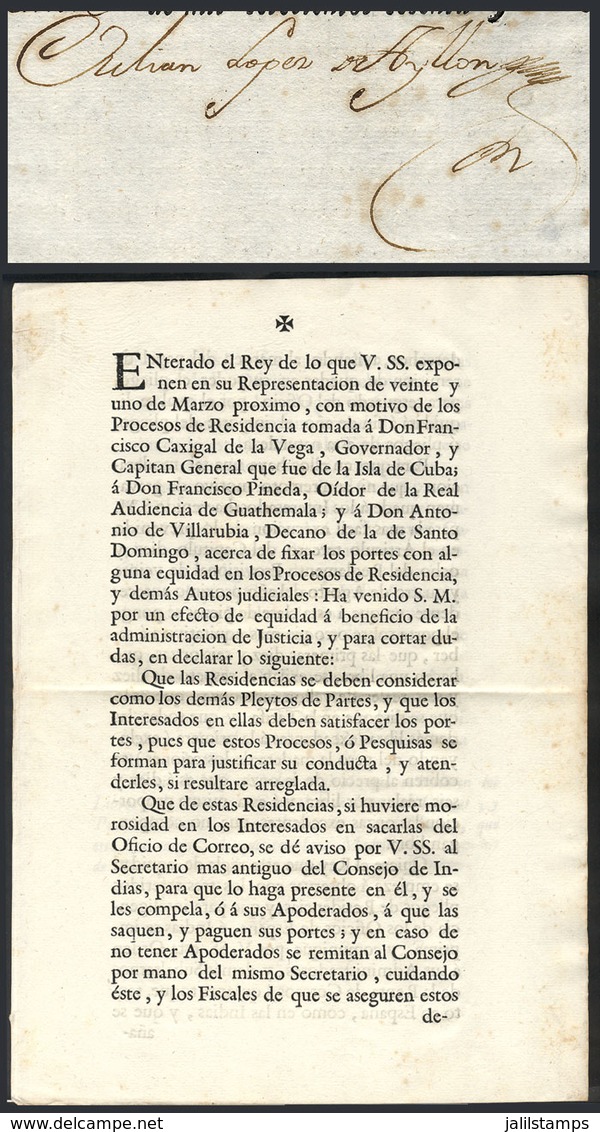 SPAIN: Original Printed Document Of 9 December 1767 Signed By Julian Lopez De Ayllon, Setting With Equity The Postal Rat - Autres & Non Classés