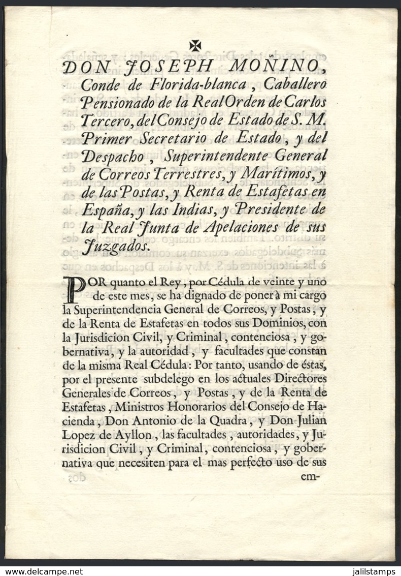 SPAIN: Original Document Of 4 Pages Printed On 8/AP/1778 With Instructions Of The Count Of Florida-blanca For The Operat - Other & Unclassified