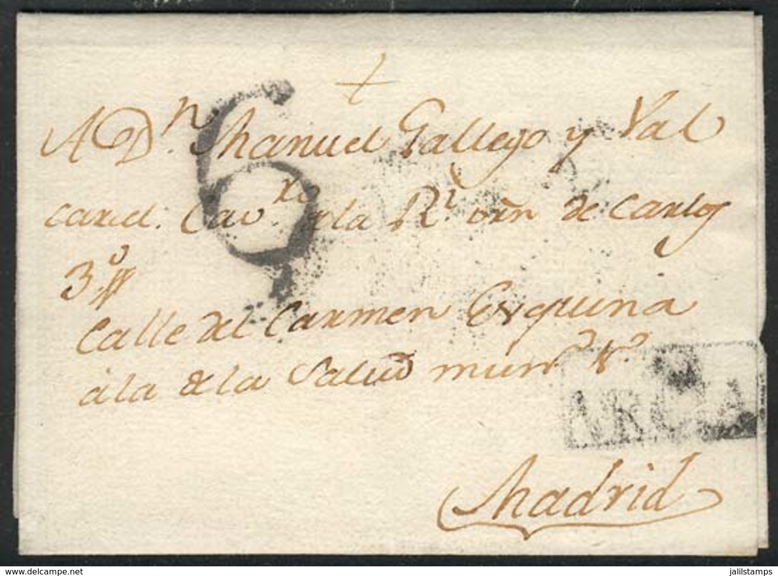 SPAIN: Entire Letter Sent From Hellin To Mr. Manuel Gallego Y Valcarcel In Madrid On 10/MAR/1793, With Framed E MURCIA M - Other & Unclassified