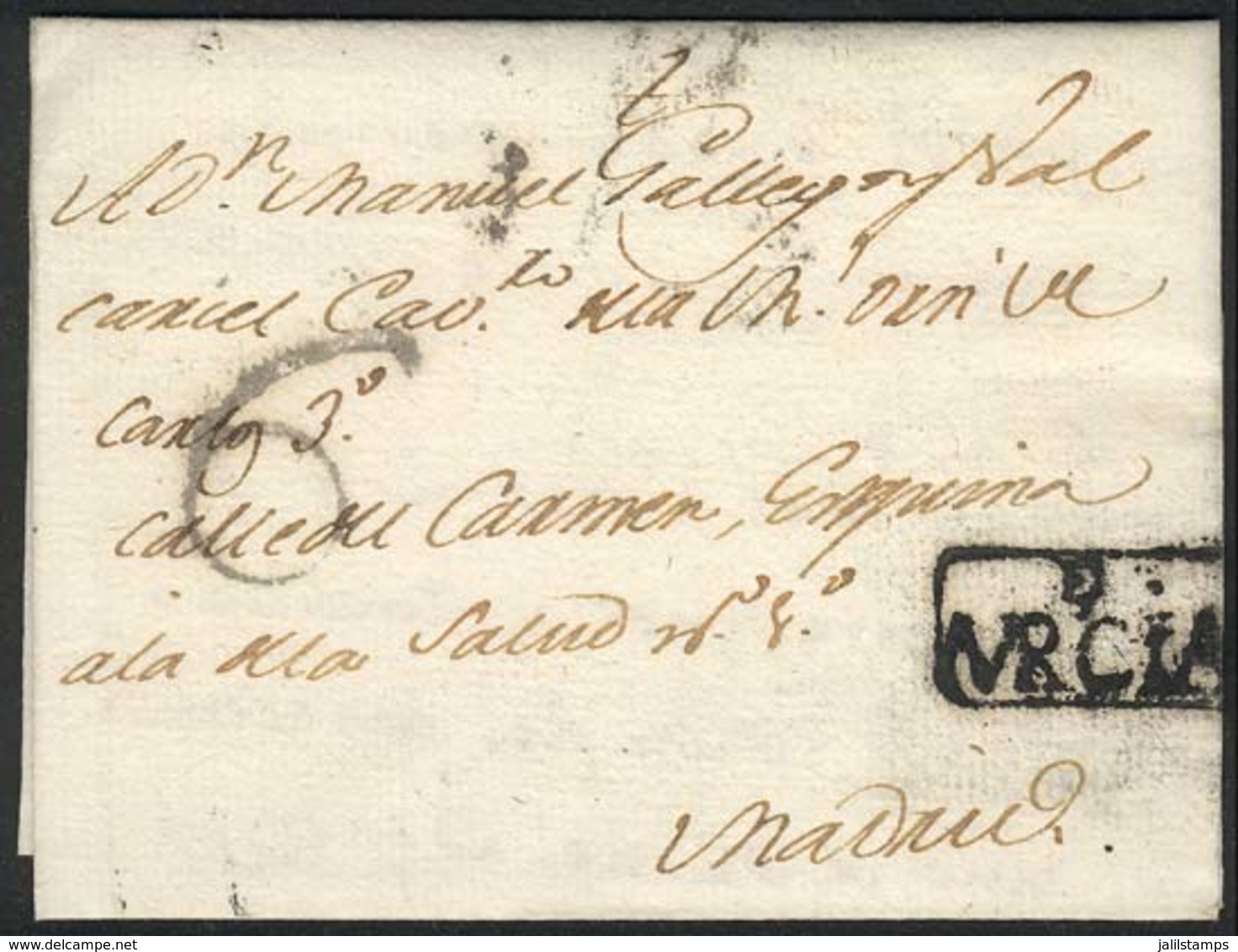 SPAIN: Entire Letter Sent From Hellin To Mr. Manuel Gallego Y Valcarcel In Madrid On 10/SE/1793, With Framed E MURCIA Ma - Andere & Zonder Classificatie