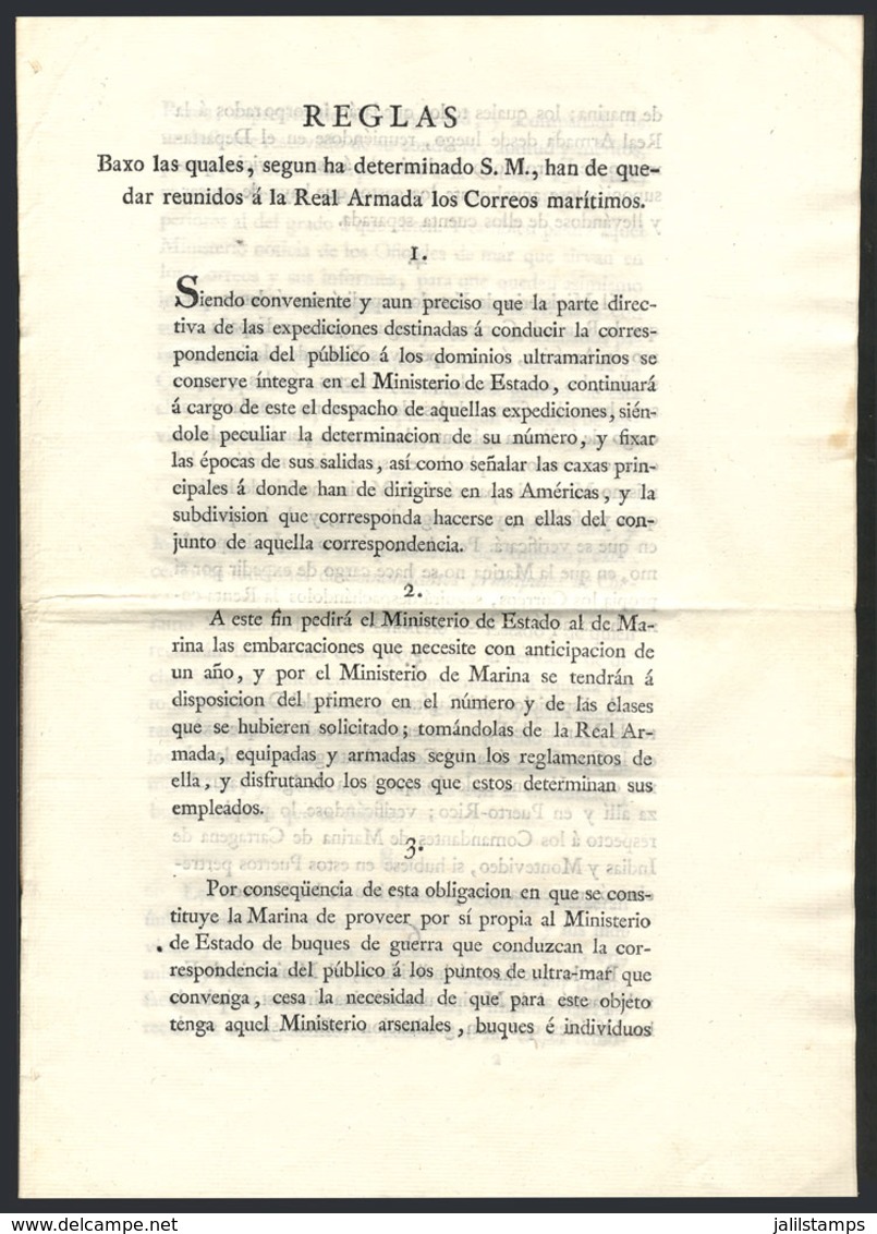 SPAIN: RULES For Maritime Mail: Original Printed Document (8 Pages, Along The Original Manuscript With The Same Text) Da - Autres & Non Classés