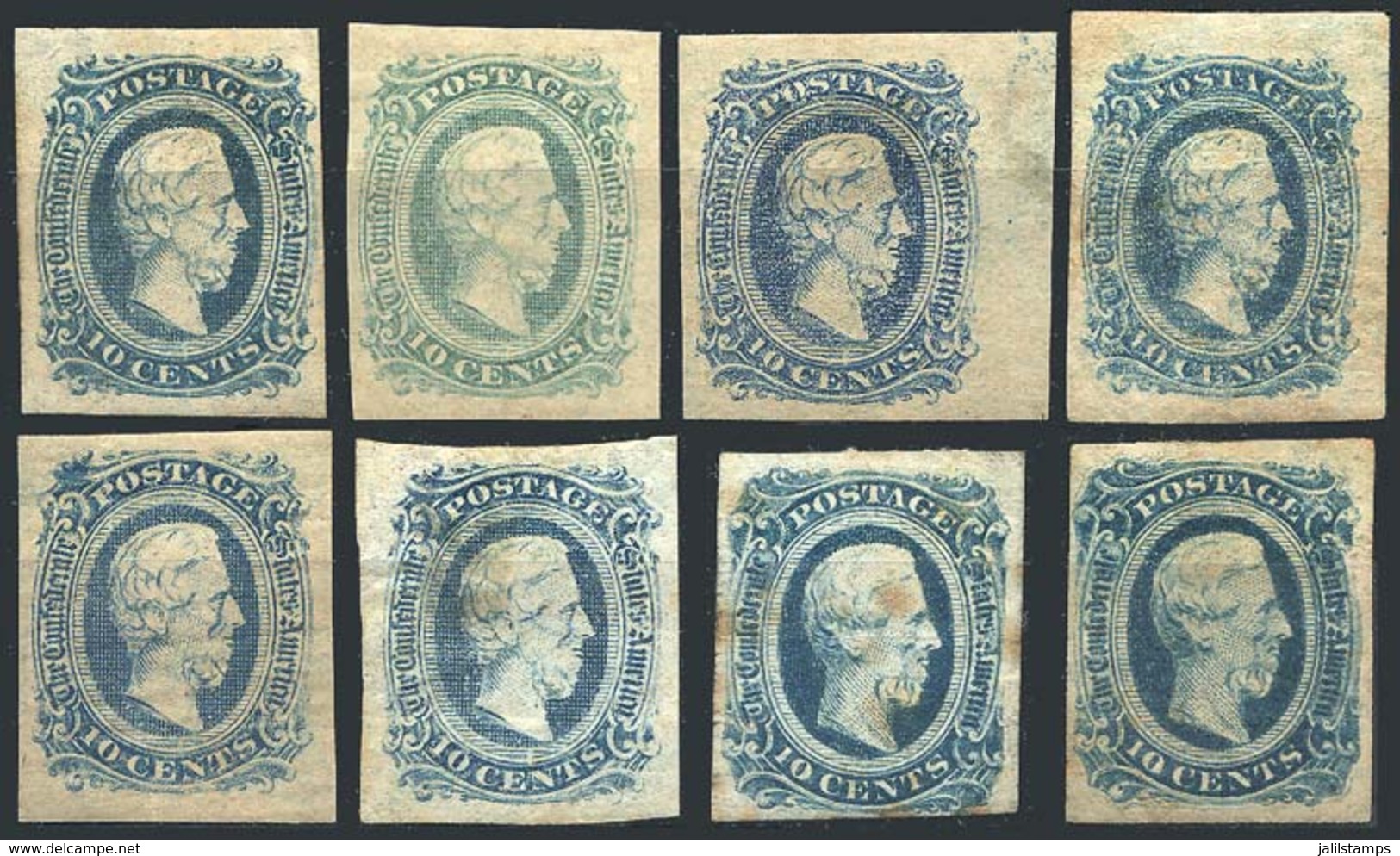 UNITED STATES: Sc.11 (x6, Different Colors) + 12 (x2), 5 With Original Gum, The Rest Without Gum. Most Of Fine To VF Qua - 1861-65 Confederate States