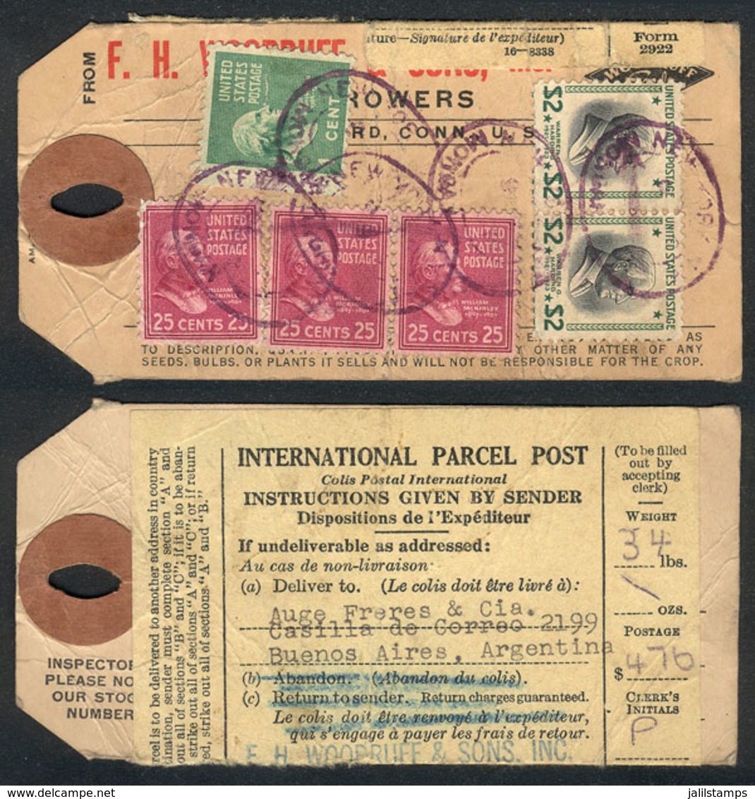 UNITED STATES: International Parcel Post Tag Sent To Argentina With Spectacular Postage Of $5.76, Very Fine Quality! - Postal History