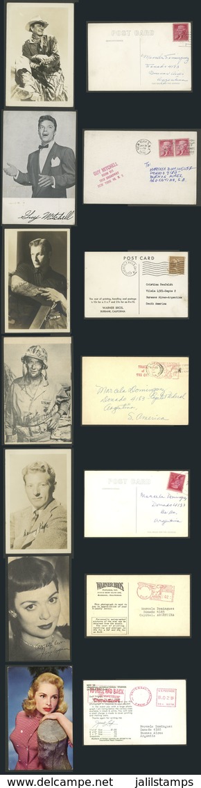 UNITED STATES: 7 Postcards With Views Of Actors And Actresses (for Example: Guy Mitchell, John Wayne, Janet Leigh, Etc., - Postal History