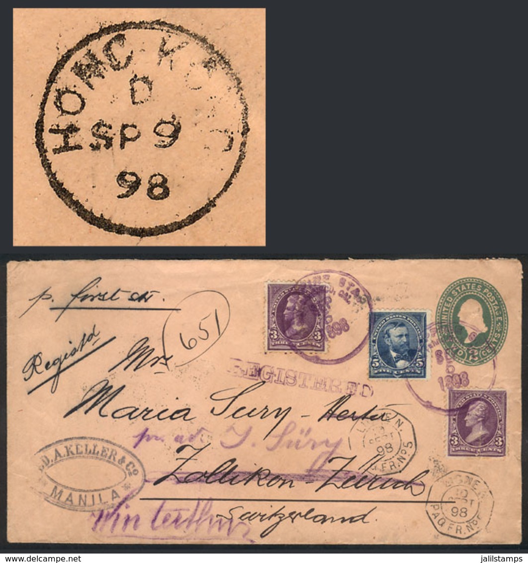 PHILIPPINES: 5/SE/1898 MANILA - SWITZERLAND: 2c. Stationery Envelope + Additional Postage Of 11c. (total 13c.), ALL THE  - Filippijnen