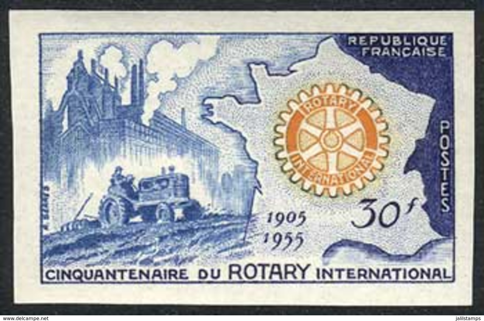 FRANCE: Yv.1009a, 1955 Rotary 50 Years, IMPERFORATE Variety, Superb, Catalog Value Euros 125. - Autres & Non Classés