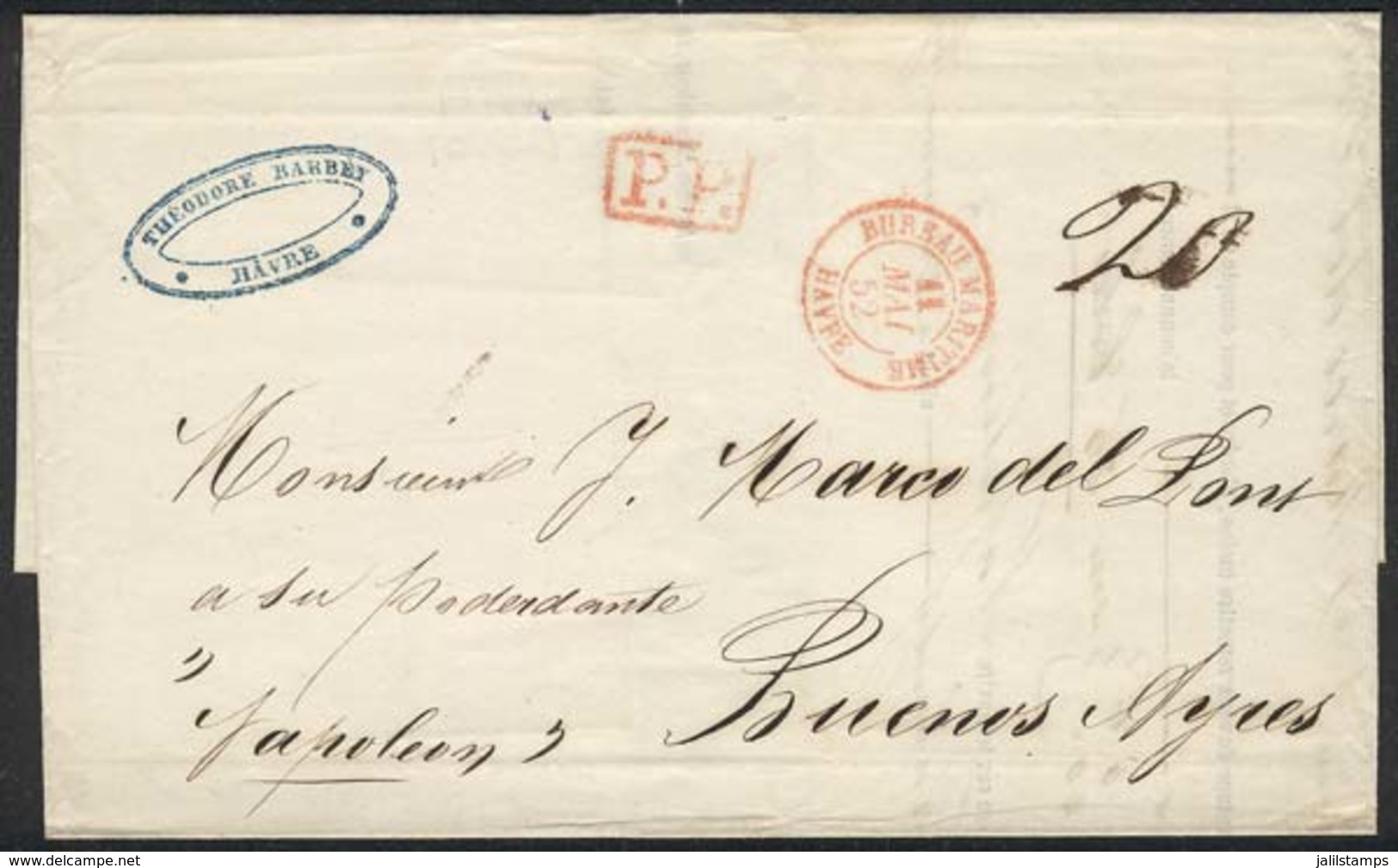 FRANCE: Entire Letter Sent From Havre To Buenos Aires On 10/MAY/1852, Excellent Quality! - Andere & Zonder Classificatie