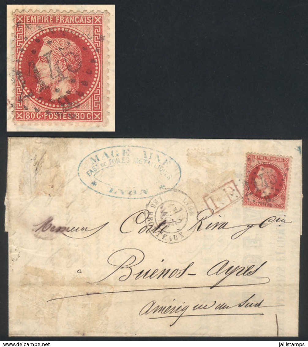 FRANCE: 31/OCT/1870 LYON - Buenos Aires: Entire Letter Franked By Yvert 32 With Numeral 2145 Cancel. Originally It Appea - Autres & Non Classés